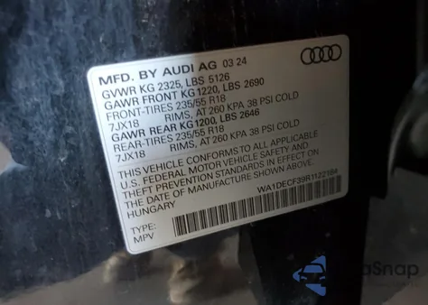 2024 Audi Q3 Premium S Line 45 из США, поврежденный, VIN WA1DECF39R1122184